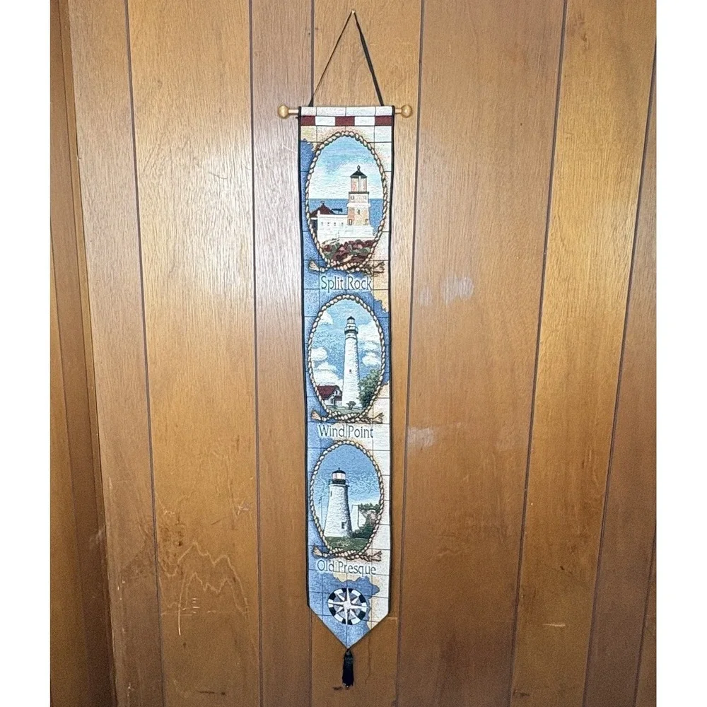 Vintage Lighthouses Of The Great Lakes Bell Pull Wall Hanging Nautical Coastal